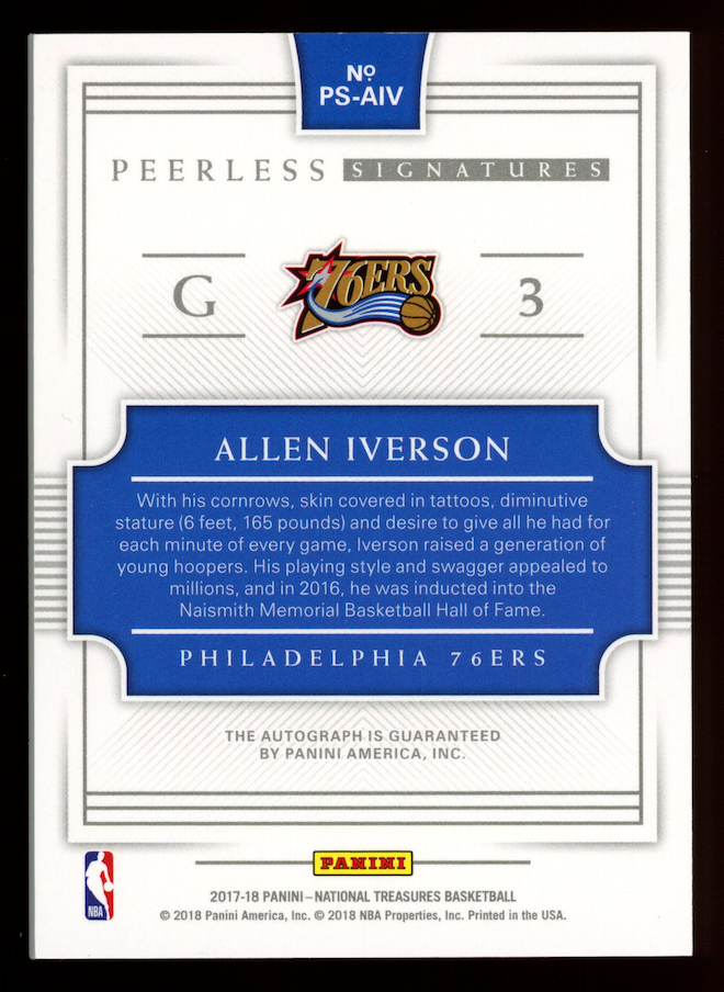 ALLEN IVERSON 2017-18 Panini National Treasures Peerless Signatures Auto /35