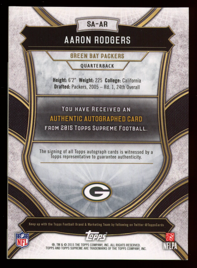 AARON RODGERS 2015 Topps Supreme Auto /13 #SA-AR Packers