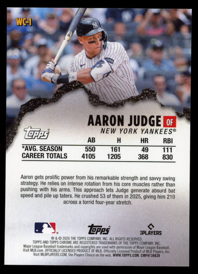 AARON JUDGE 2026 Topps Chrome Wrecking Crew Purple Wave Refractor /75 #WC-1
