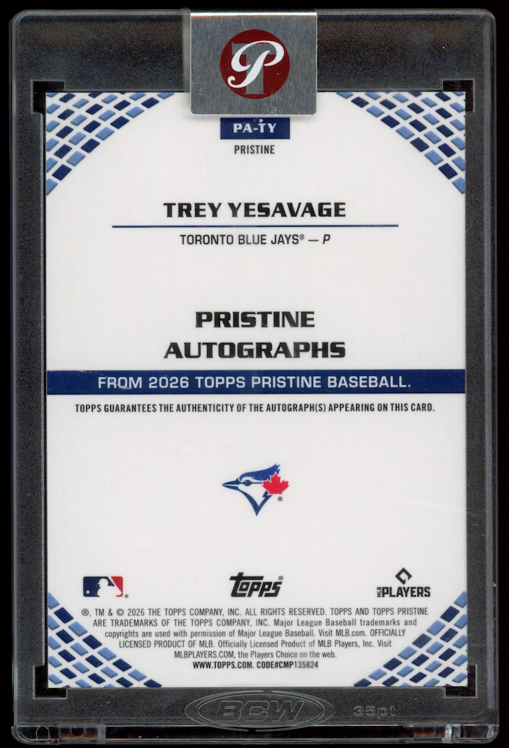TREY YESAVAGE 2026 Topps Pristine Rookie Refractor Auto #PA-TY Blue Jays