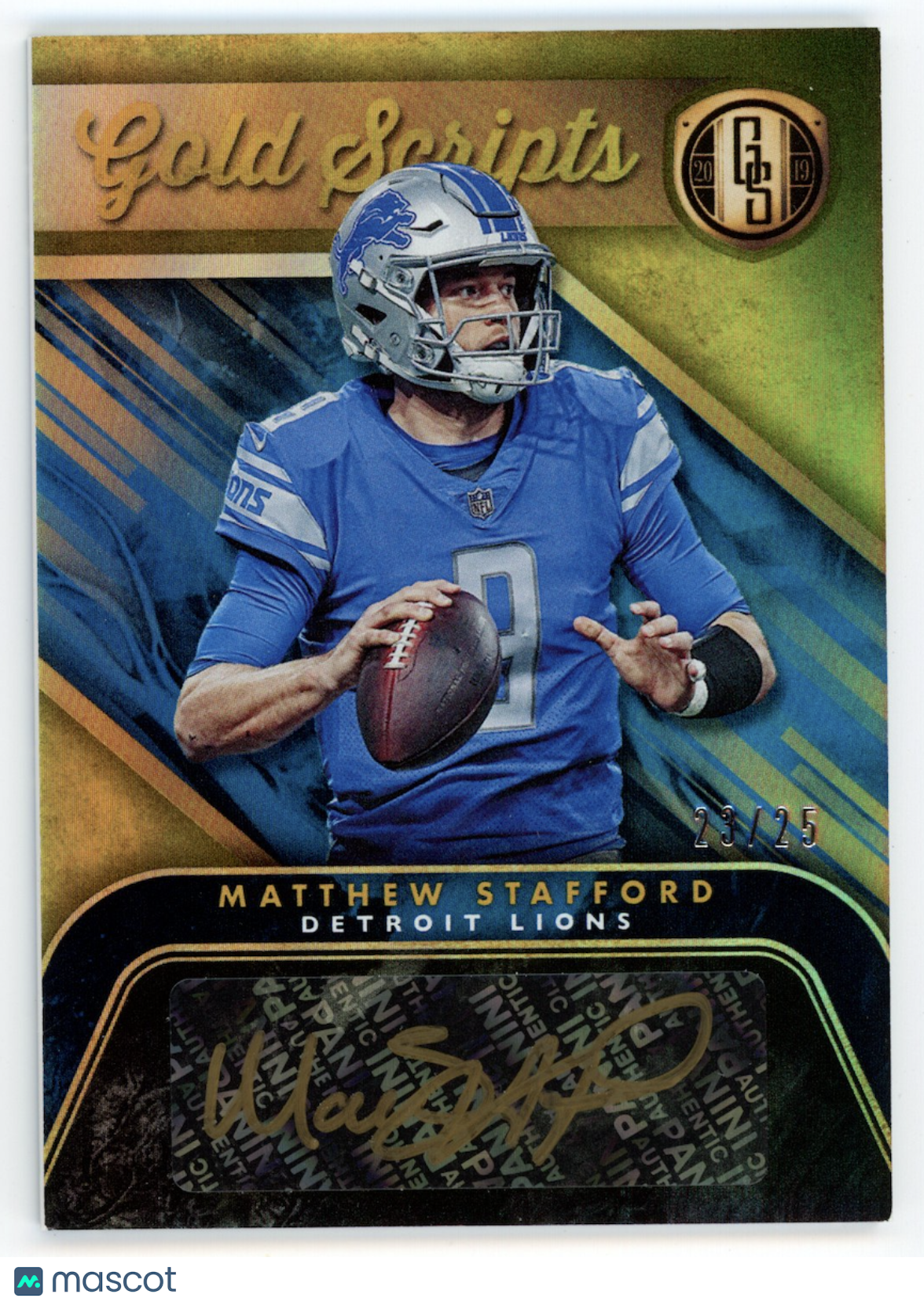 MATTHEW STAFFORD 2019 Panini Gold Standard Gold Scripts Auto #GS-MS /25 Lions