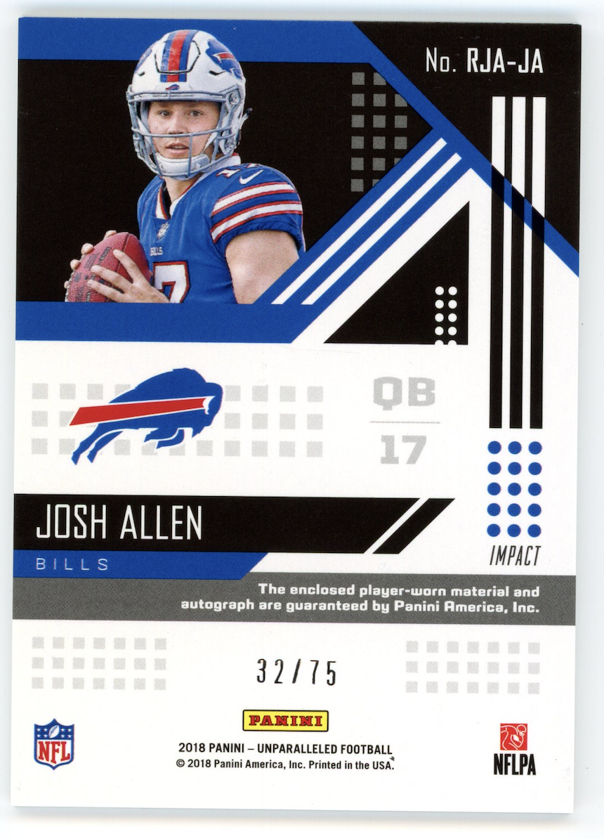 JOSH ALLEN 2018 Panini Unparalleled Rookie Patch Auto Impact /75 #RJA-JA Bills