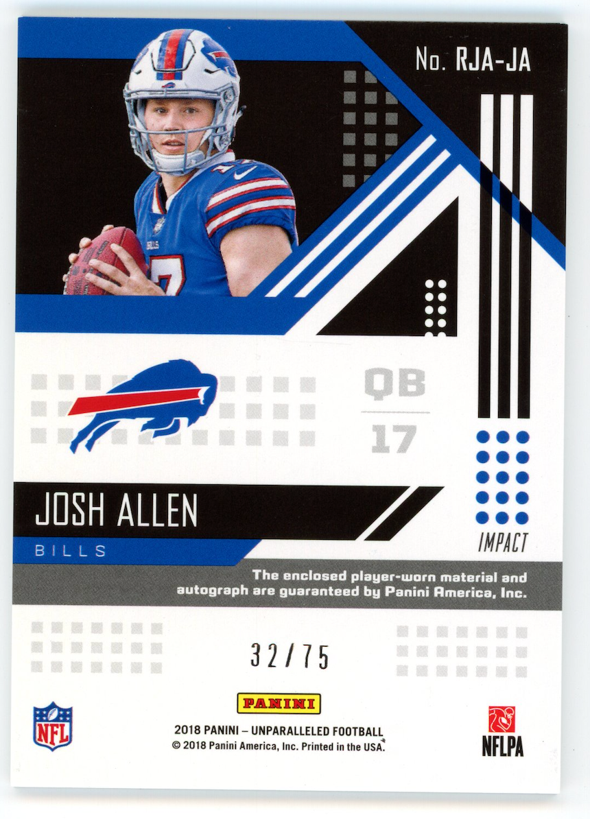 JOSH ALLEN 2018 Panini Unparalleled Rookie Patch Auto Impact /75 #RJA-JA Bills