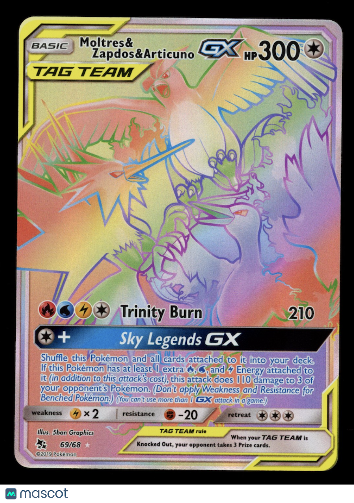 MOLTRES & ZAPDOS & ARTICUNO GX 2019 Pokemon Hidden Fates Secret Rare #69/68