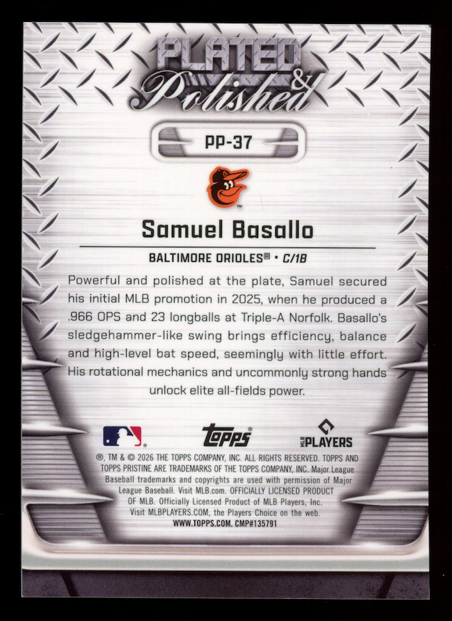 SAMUEL BASALLO 2026 Topps Pristine Plated & Polished Gold /50 Rookie #PP-37