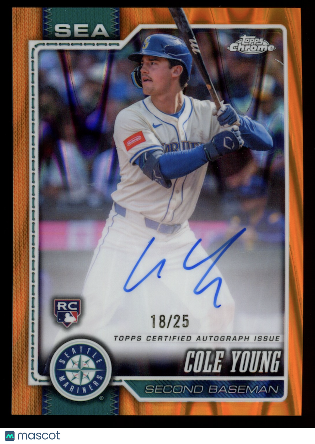 COLE YOUNG 2026 Topps Chrome Orange Rookie Auto RayWave Refractor /25 #RA-CY