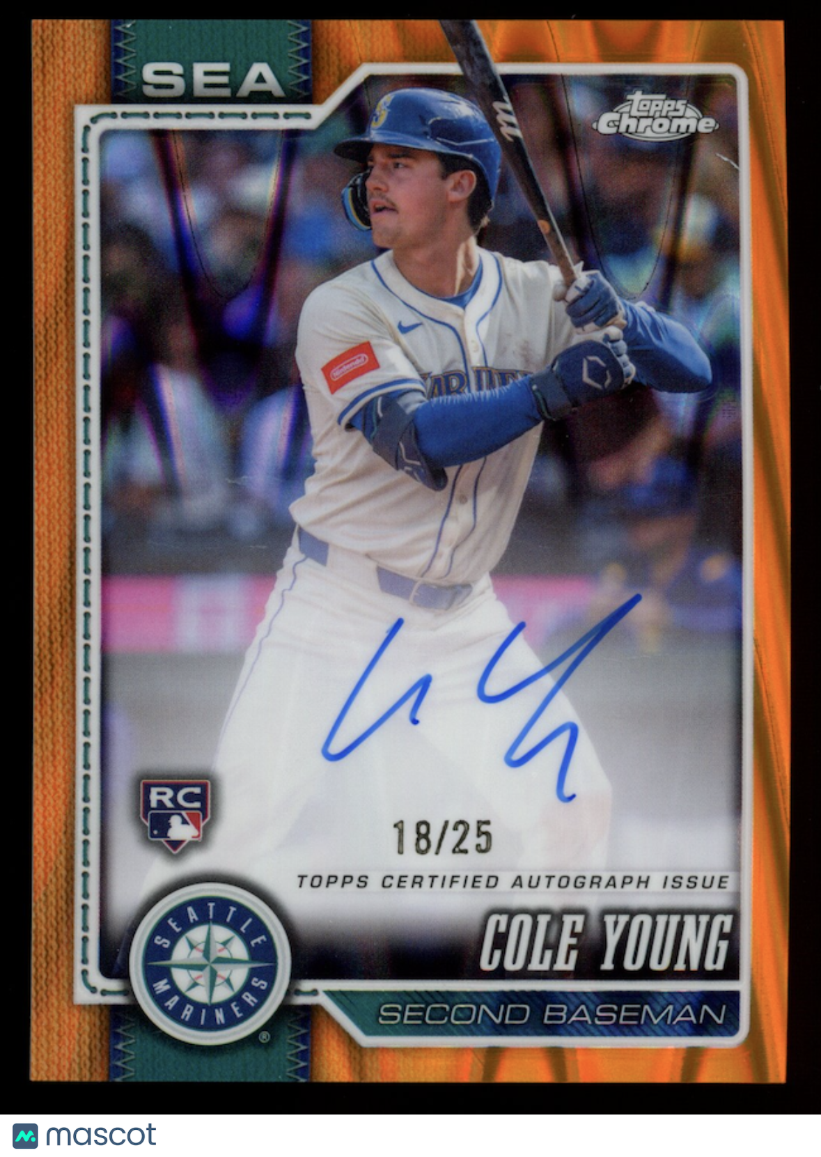 COLE YOUNG 2026 Topps Chrome Orange Rookie Auto RayWave Refractor /25 #RA-CY