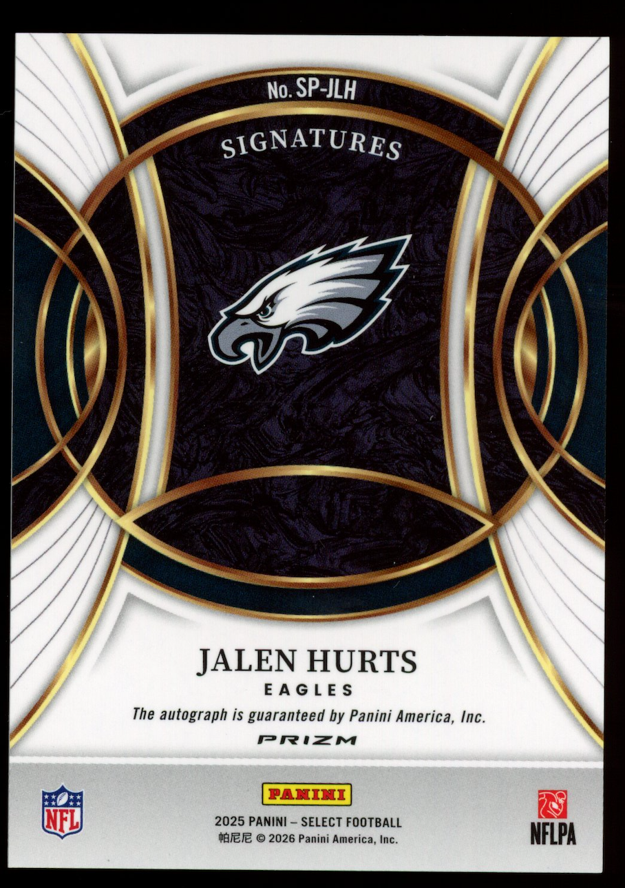 JALEN HURTS 2025 Panini Select Signatures Auto Silver Prizm #SP-JLH Eagles