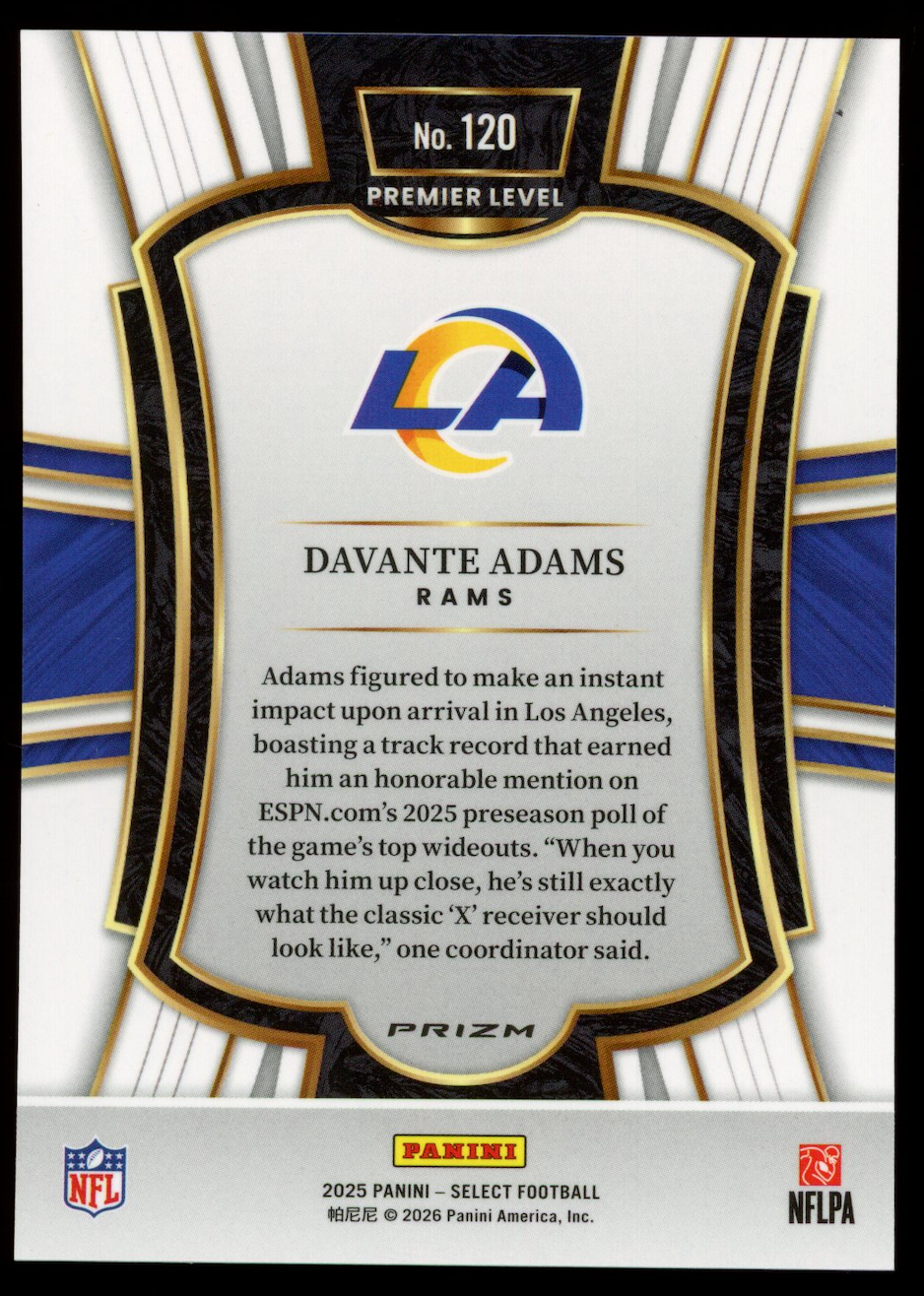 DAVANTE ADAMS 2025 Panini Select Premier Level Zebra Prizm Case Hit SSP #120