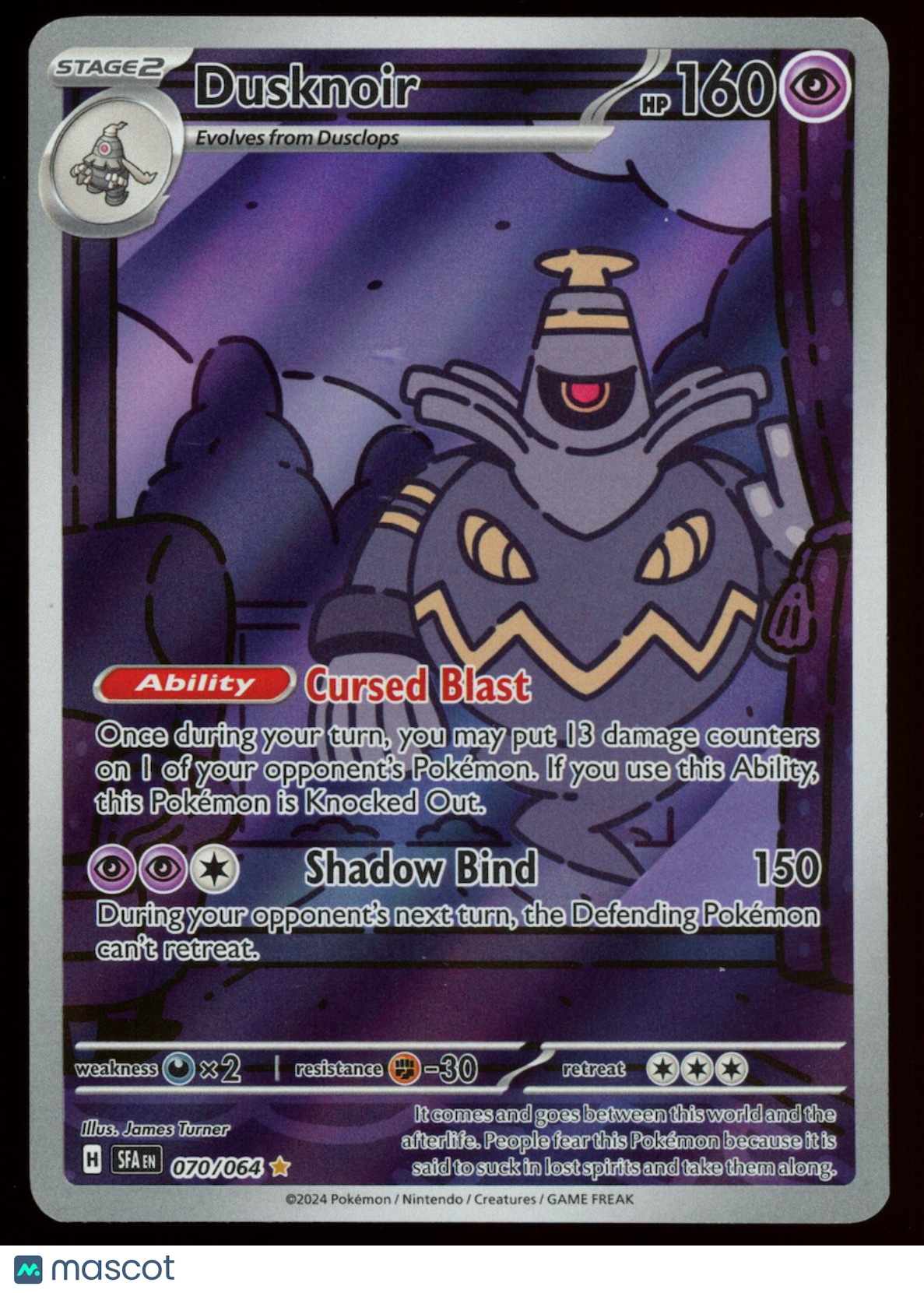 DUSKNOIR 2024 Pokemon Scarlet & Violet Shrouded Fable Illustration Rare #70/064