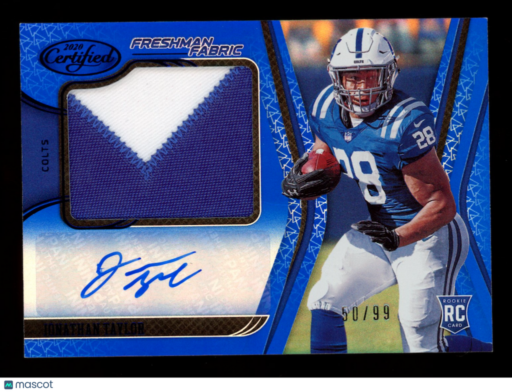 JONATHAN TAYLOR 2020 Panini Certified Freshman Fabric Rookie Patch Auto Blue /99