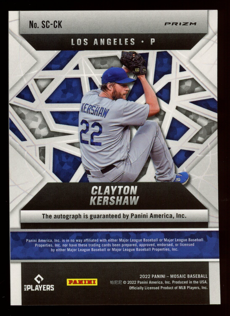CLAYTON KERSHAW 2022 Panini Mosaic Scripts Auto #SC-CK Dodgers
