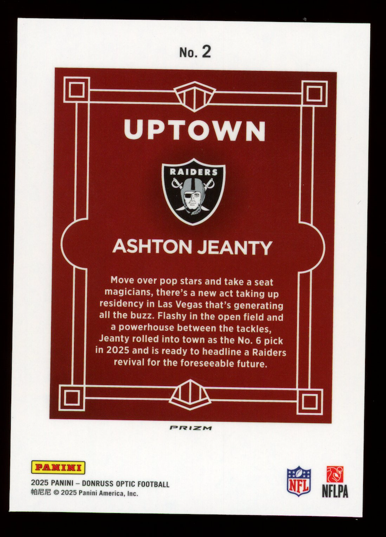 ASHTON JEANTY 2025 Panini Donruss Optic Uptown Prizm Rookie Case Hit SSP #2