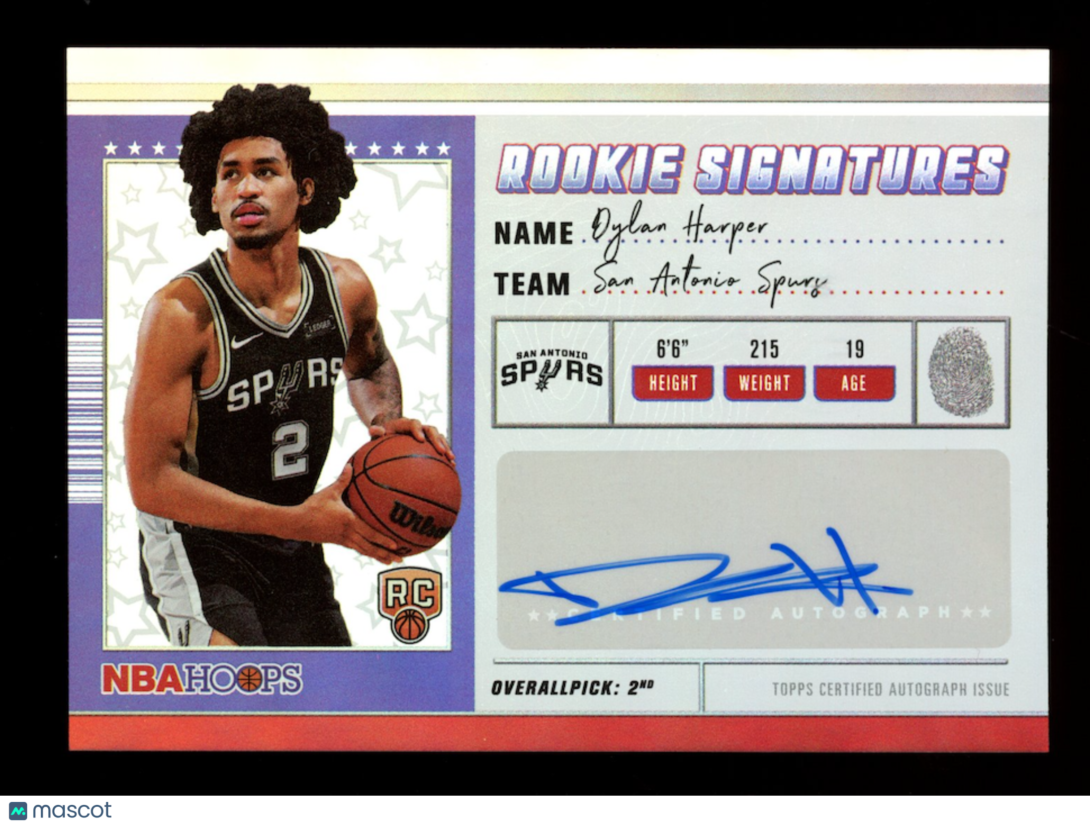 DYLAN HARPER 2025-26 Topps NBA Hoops Rookie Signatures Auto #HRS-DH Spurs