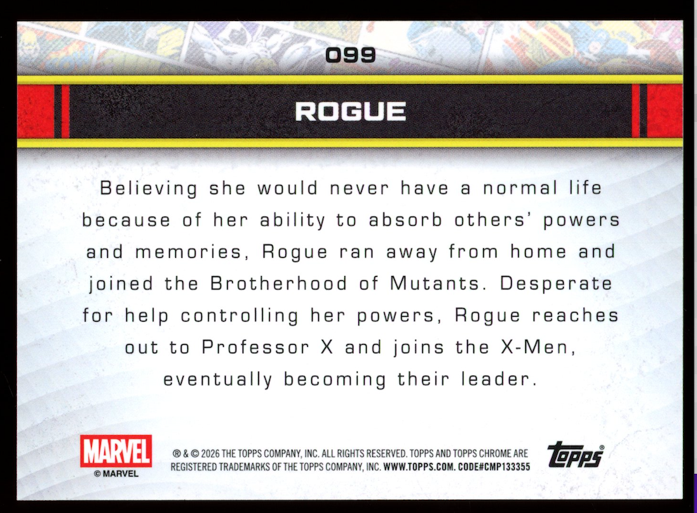 ROGUE 2026 Topps Chrome Marvel Comics Red RayWave Refractor /5 #099 X-Men