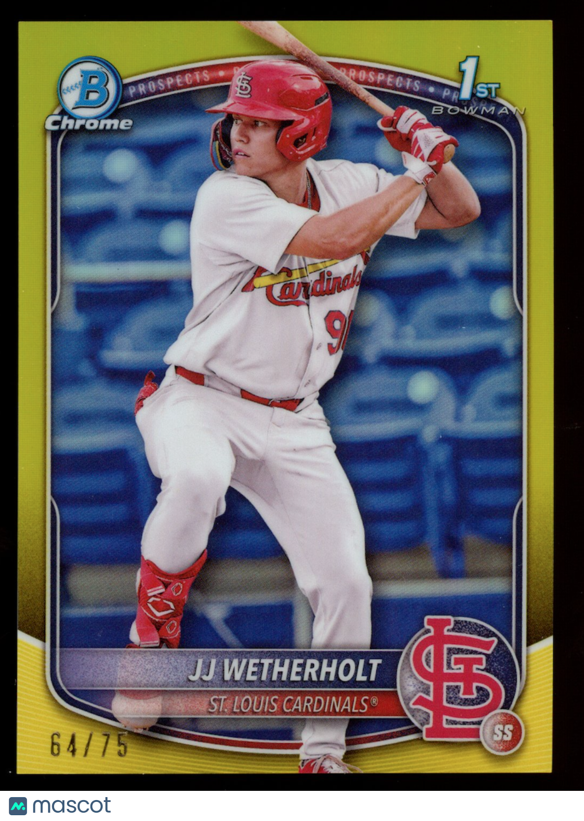 JJ WETHERHOLT 2025 Bowman Chrome 1st Prospect Yellow Refractor /75 #BCP-22