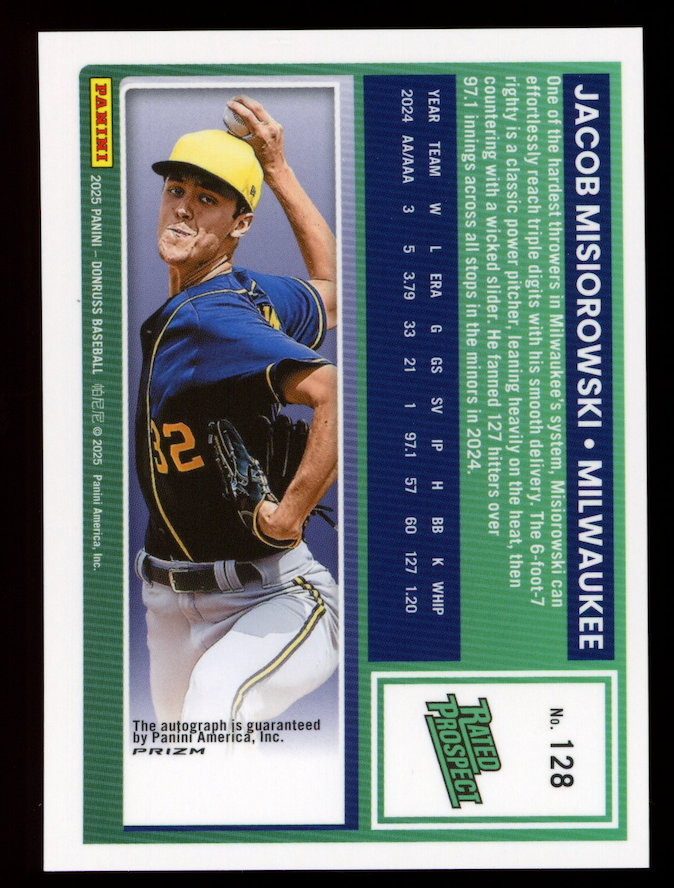 JACOB MISIOROWSKI 2025 Panini Donruss Optic Rated Prospect Auto Holo Prizm #128