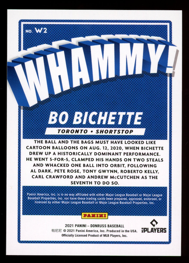 BO BICHETTE 2021 Panini Donruss Whammy Case Hit SSP #W2 Blue Jays