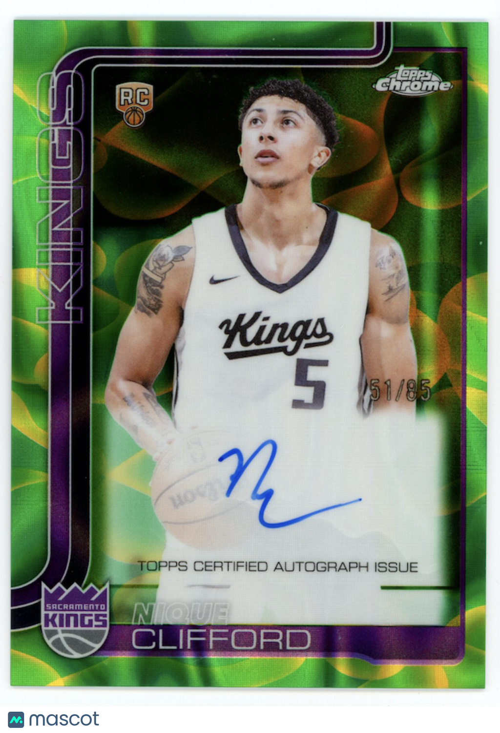 NIQUE CLIFFORD 2025-26 Topps Chrome Update Rookie Auto Green Yellow Lava /85