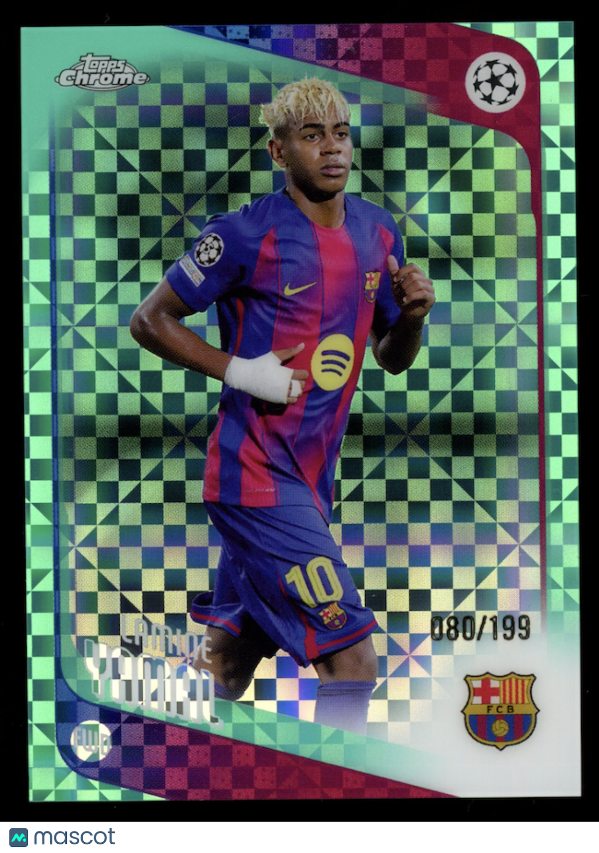 LAMINE YAMAL 2026 Topps Chrome UEFA Club Aqua X-Fractor /199 #10 FC Barcelona