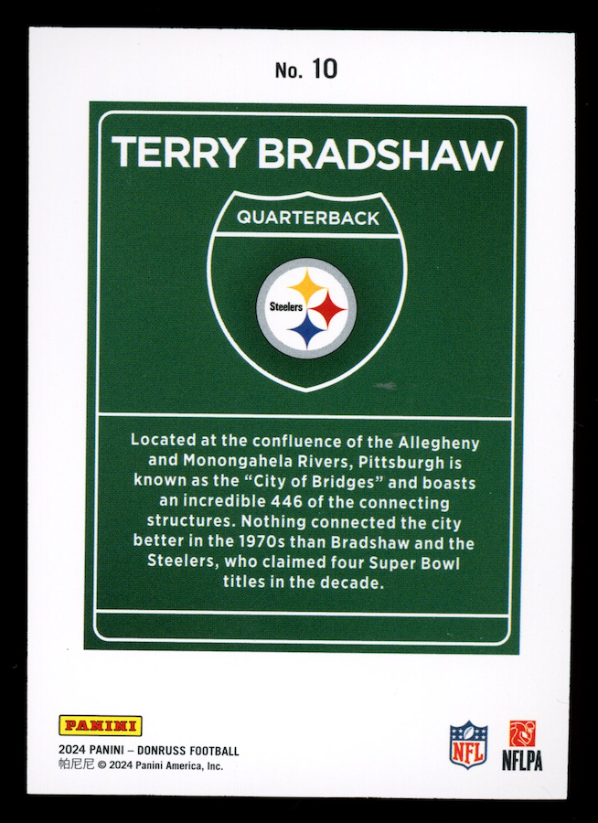 TERRY BRADSHAW 2024 Panini Donruss Downtown Case Hit SSP #10 Steelers