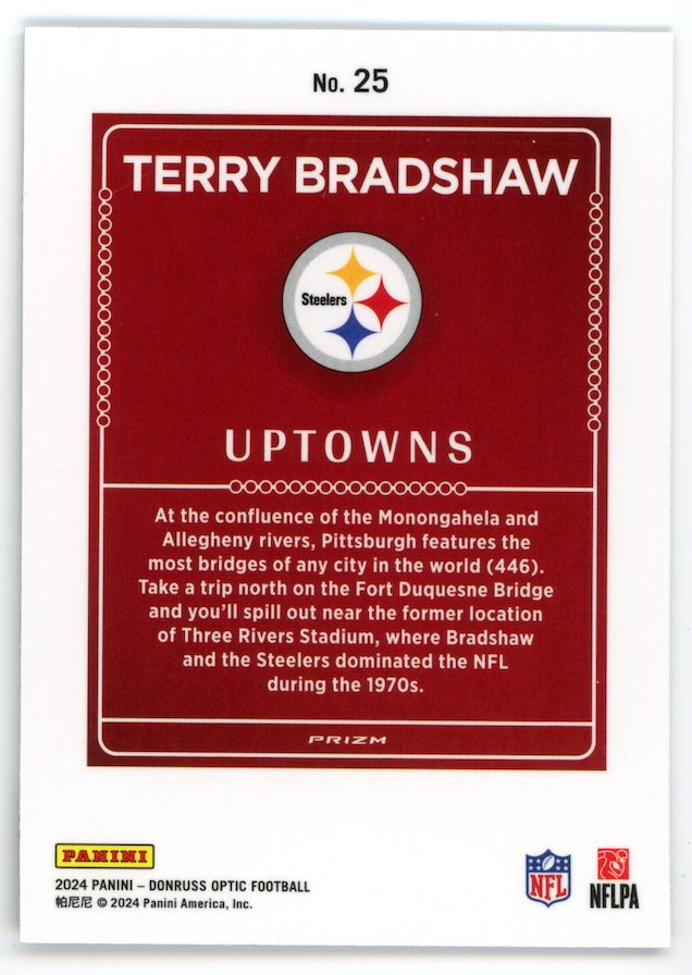 TERRY BRADSHAW 2024 Panini Donruss Optic Uptowns Case Hit SSP #25 Steelers