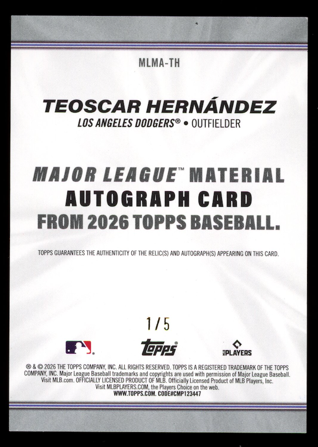 TEOSCAR HERNANDEZ 2026 Topps Major League Materials Patch Auto Red /5 #MLMA-TH