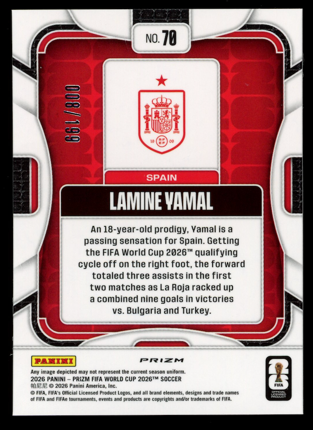LAMINE YAMAL 2026 Panini Prizm World Cup Fushica Disco /199 #78 Spain