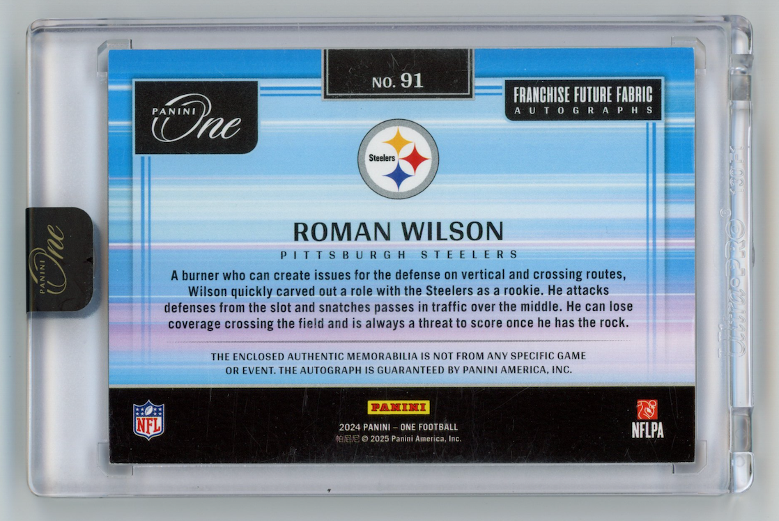 ROMAN WILSON 2025 Panini One Future Fabric Rookie Patch Auto Green /25 #91