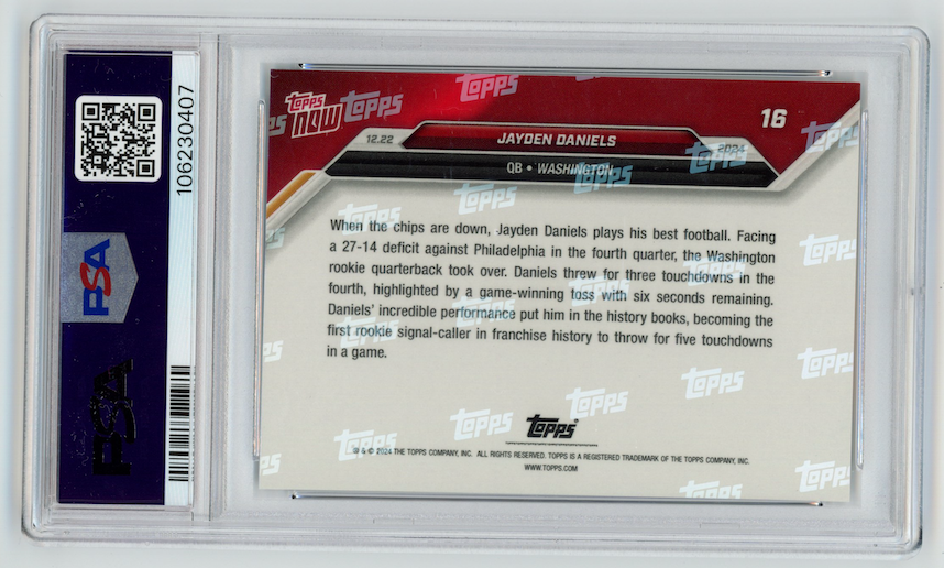 JAYDEN DANIELS 2024 Topps Now Rookie #16 PSA GEM MT 10 Washington Commanders
