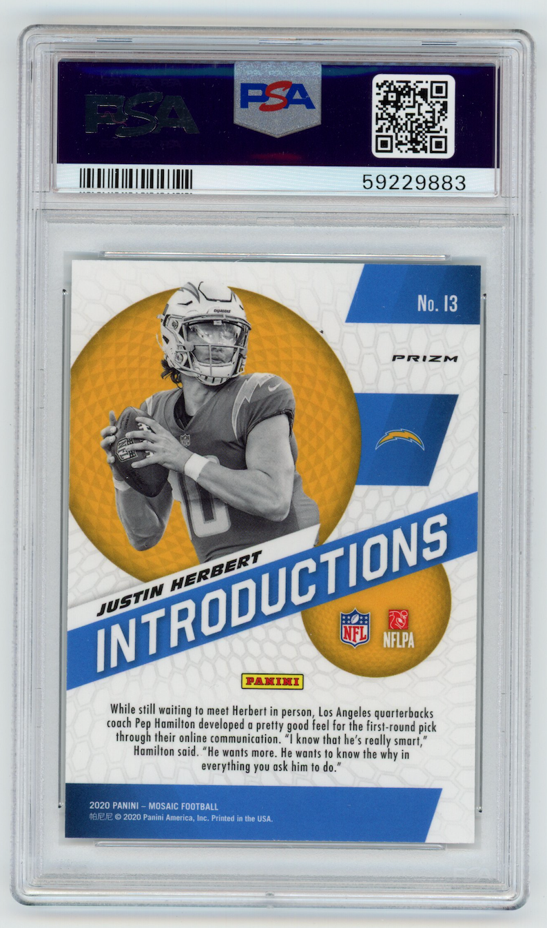 JUSTIN HERBERT 2020 Panini Mosaic Introductions Prizm Rookie #13 PSA 10 Chargers