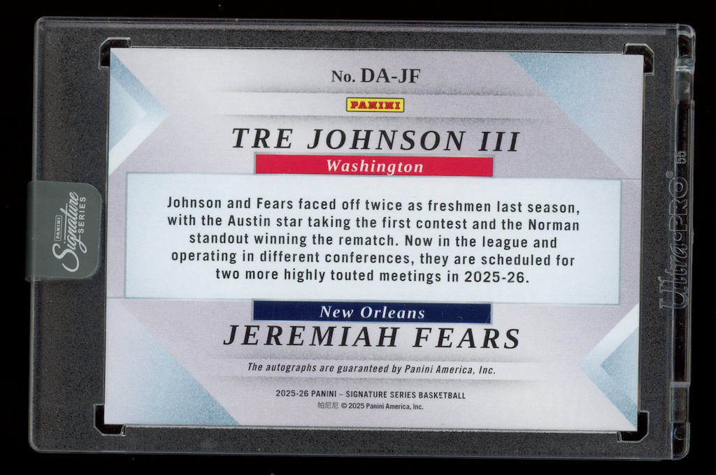 TRE JOHNSON JEREMIAH FEARS 2025-26 Panini Signature Series Dual Auto /25 #DA-JF