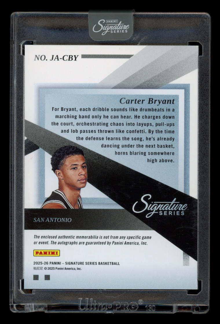 CARTER BRYANT 2025-26 Panini Signature Series Jersey Patch Auto /49 #JACBY Spurs