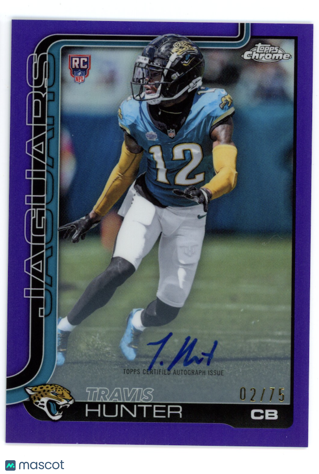 TRAVIS HUNTER 2025 Topps Chrome Rookie Auto Purple Refractor /75 #RA-THU Jaguars