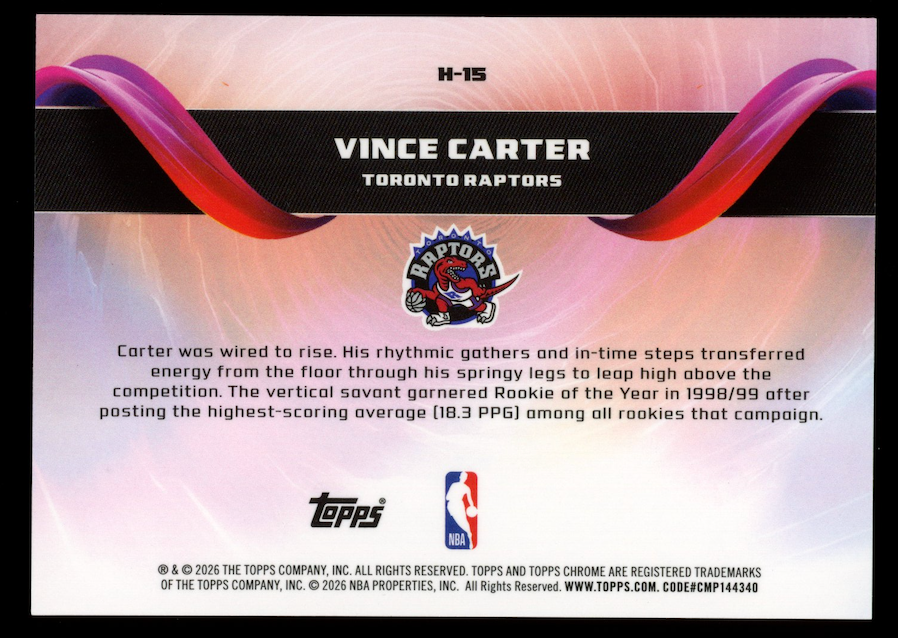 VINCE CARTER 2025-26 Topps Chrome Update Helix Case Hit SSP #H-15 Raptors