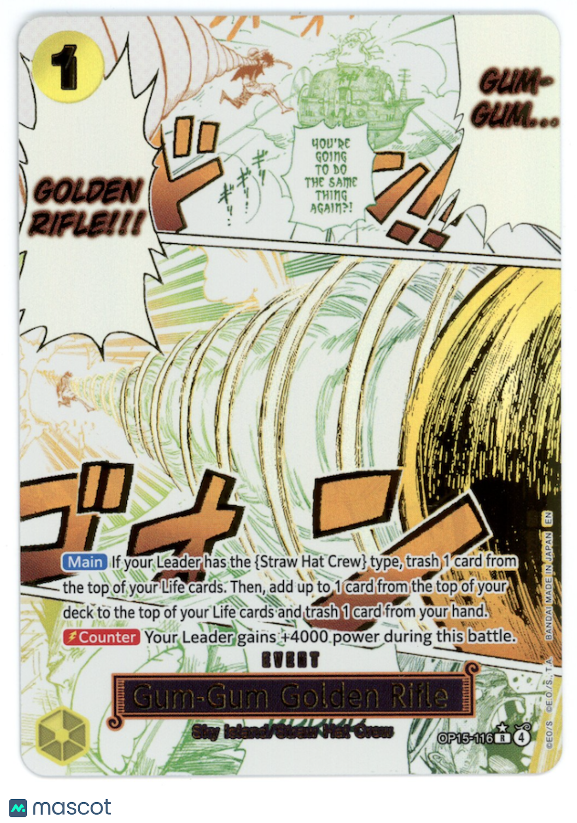GUM-GUM GOLDEN RIFLE One Piece Adventure on Kami's Island OP15-116 Alternate Art