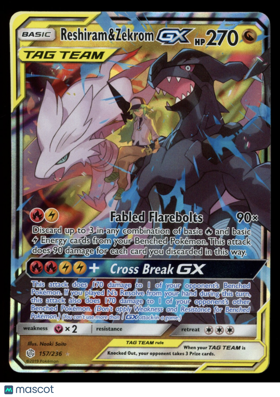 RESHIRAM ZEKROM GX 2019 Pokemon Cosmic Eclipse Ultra Rare #157/236
