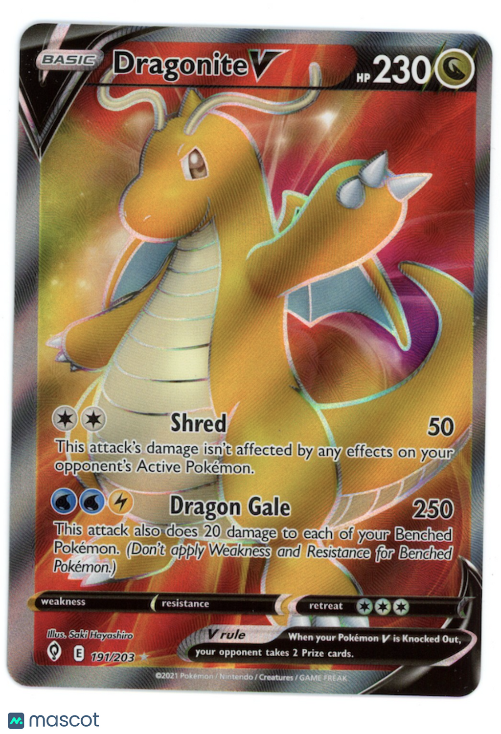 DRAGONITE V 2021 Pokemon Evolving Skies Ultra Rare Full Art #191/203