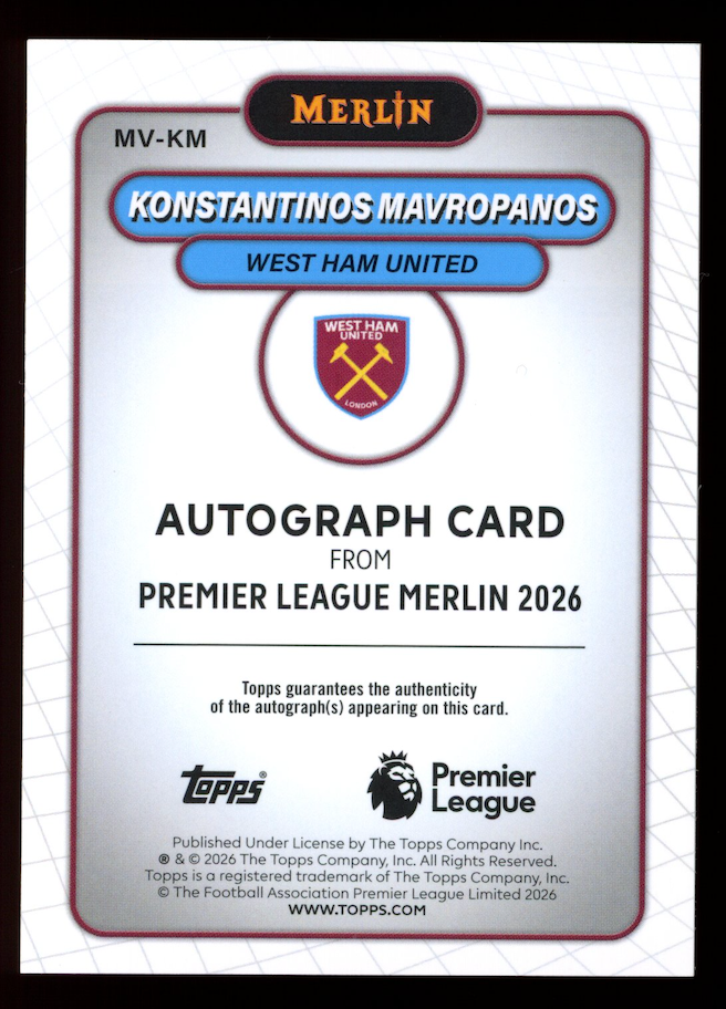 KONSTANTINOS MAVROPANOS 2025-26 Topps Merlin Premier League Auto Orange /25