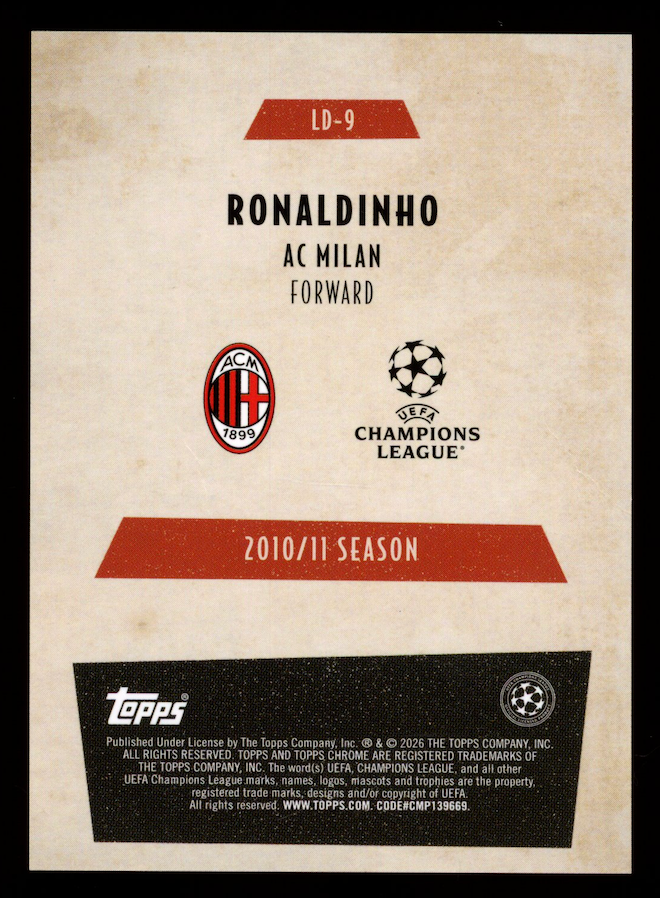 RONALDINHO 2025-26 Topps Chrome UEFA Champions League Last Dance Green /99 #LD-9