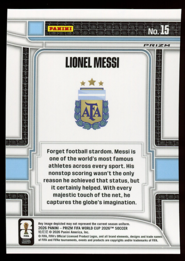 LIONEL MESSI 2026 Panini Prizm World Cup Scorers Club Silver Wave #15 Argentina