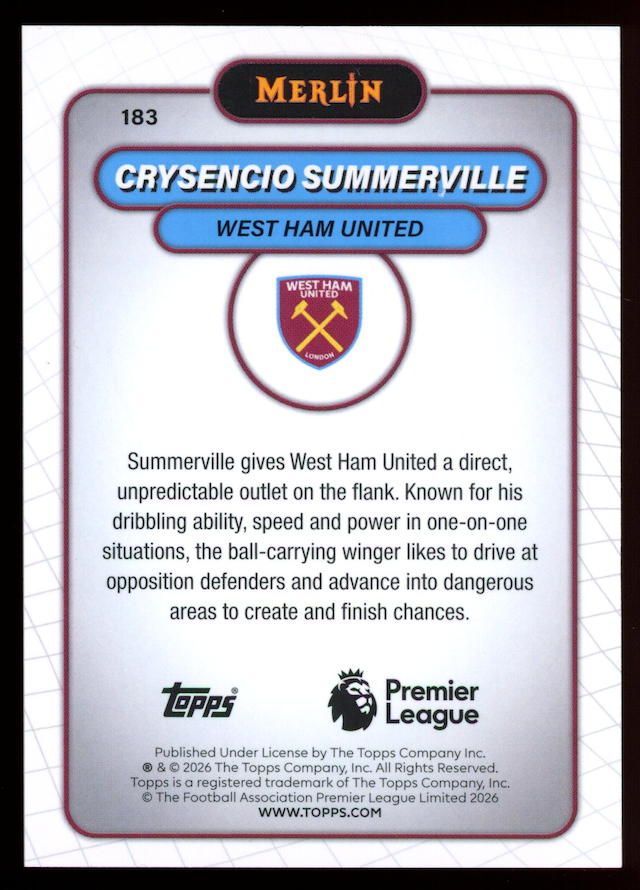 CRYSENCIO SUMMERVILLE 2025-26 Topps Merlin Premier League Orange /25 West Ham