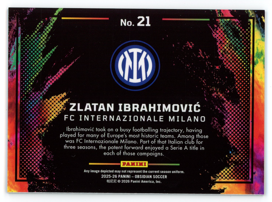 ZLATAN IBRAHIMOVIC 2025-26 Panini Obsidian Soccer Color Blast Case Hit SSP #21