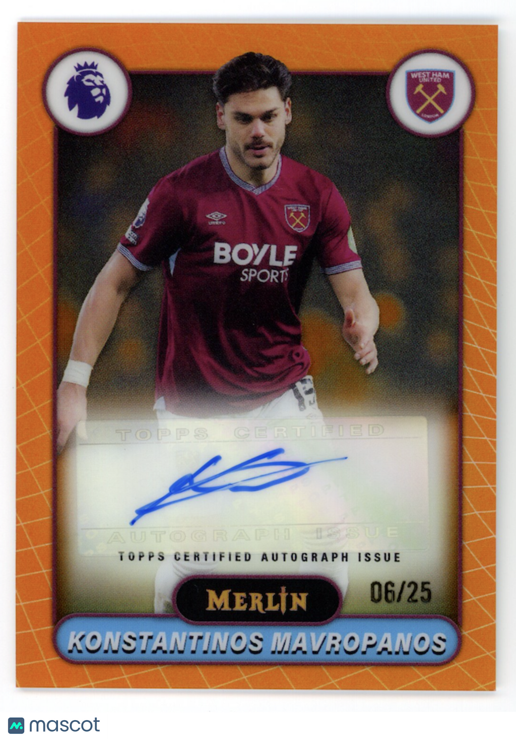KONSTANTINOS MAVROPANOS 2025-26 Topps Merlin Premier League Auto Orange /25
