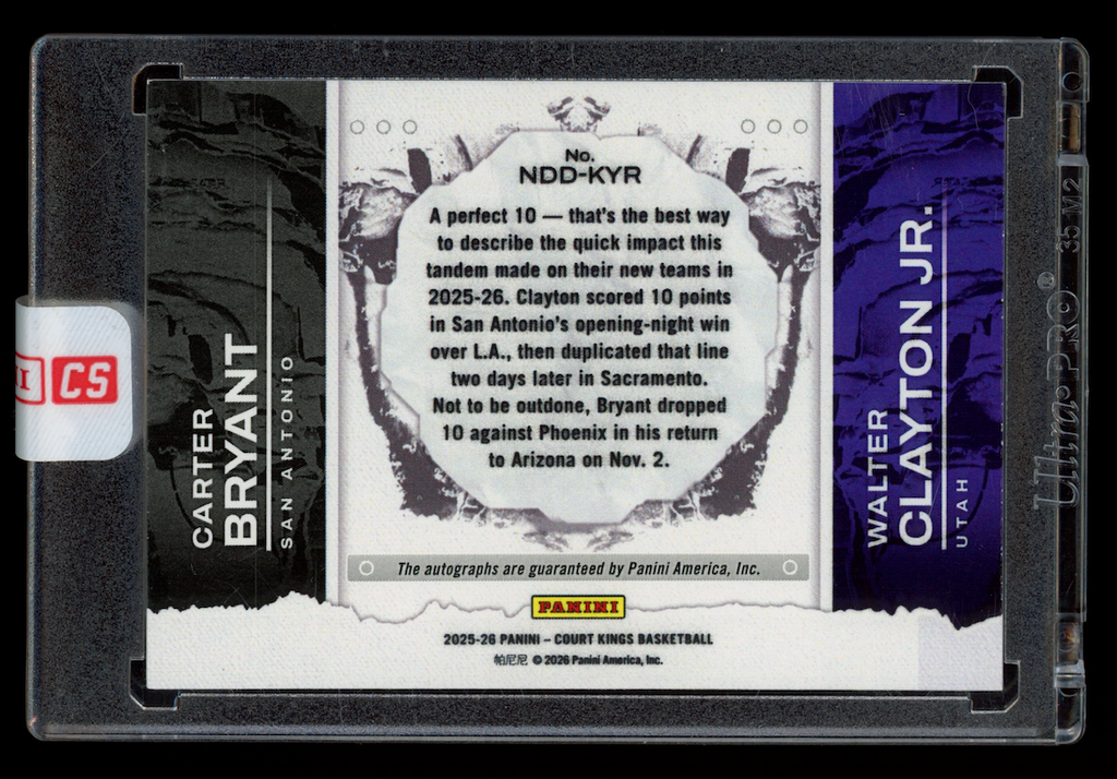 CARTER BRYANT WALTER CLAYTON JR. 2026 Panini Court Kings Next Day Auto #NDD-KYR