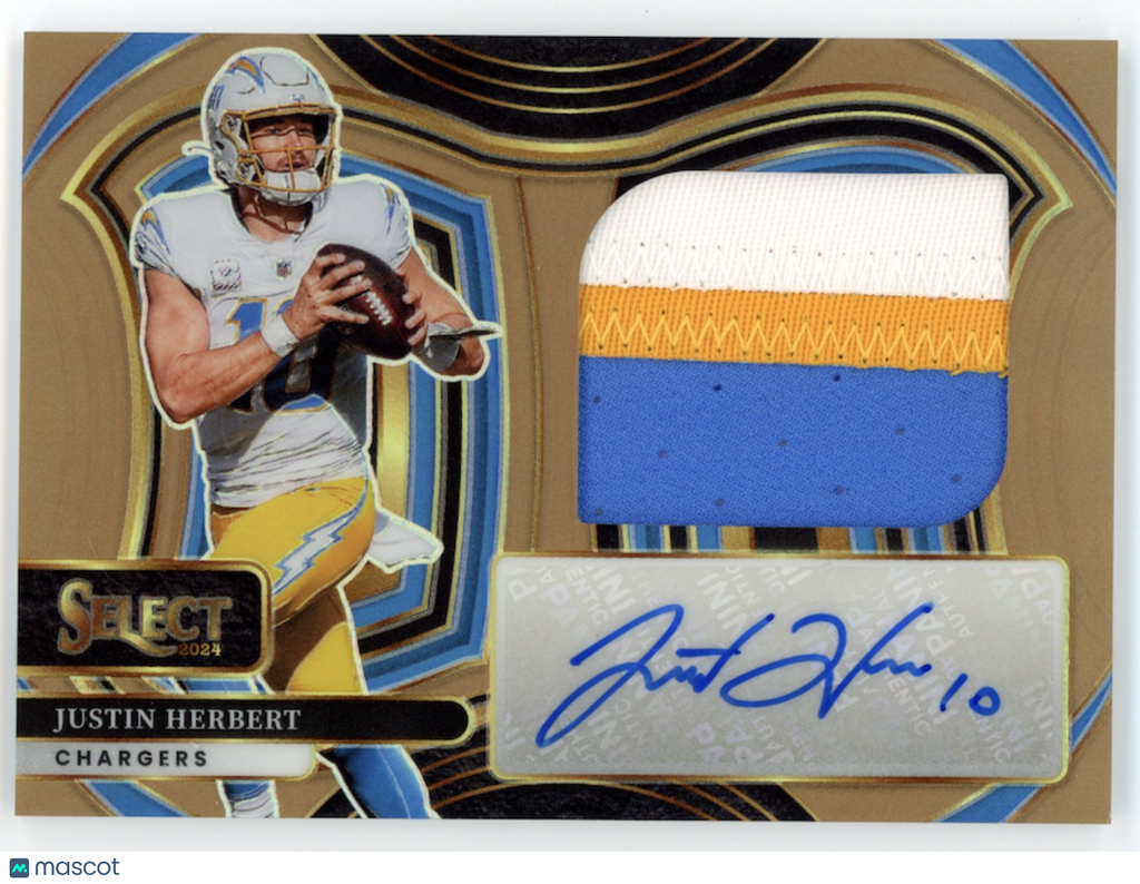JUSTIN HERBERT 2025 Panini Select Jumbo Signature Swatches Patch Auto Copper /49