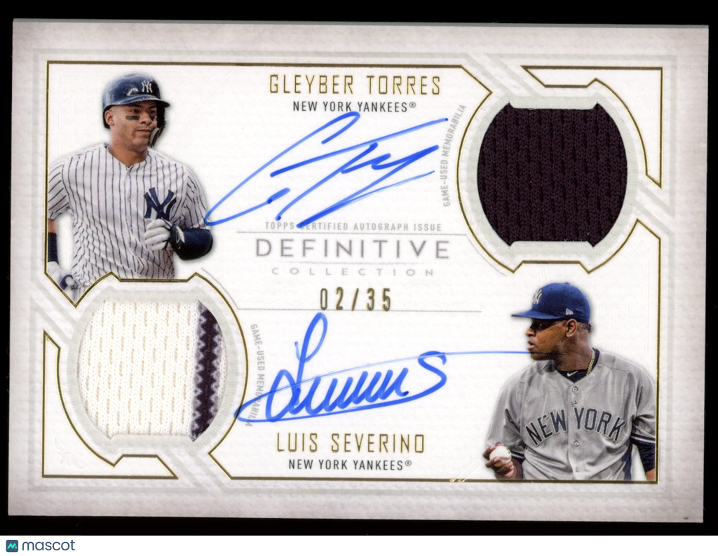 GLEYBER TORRES LUIS SEVERINO 2019 Topps Definitive Collection Patch Auto /35