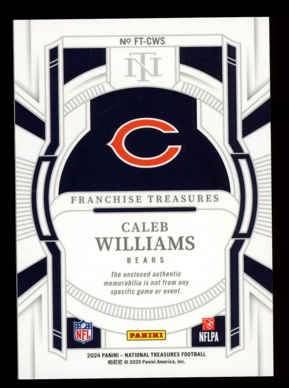 CALEB WILLIAMS 2024 Panini Rookie National Treasures Franchise Patch /49 #FT-CWS