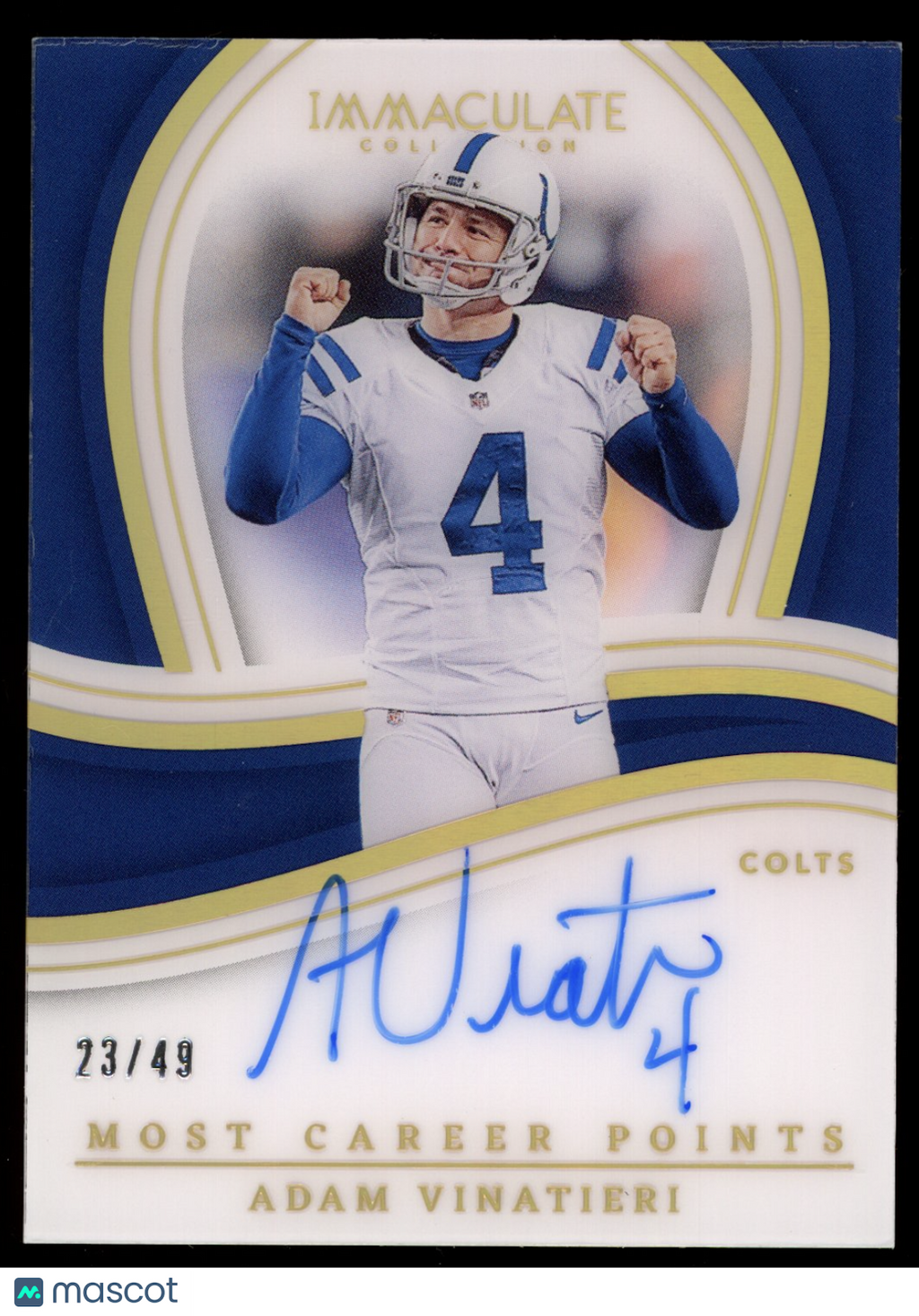 ADAM VINATIERI 2023 Panini Immaculate Collection Records Auto /49 #IR-AVI Colts