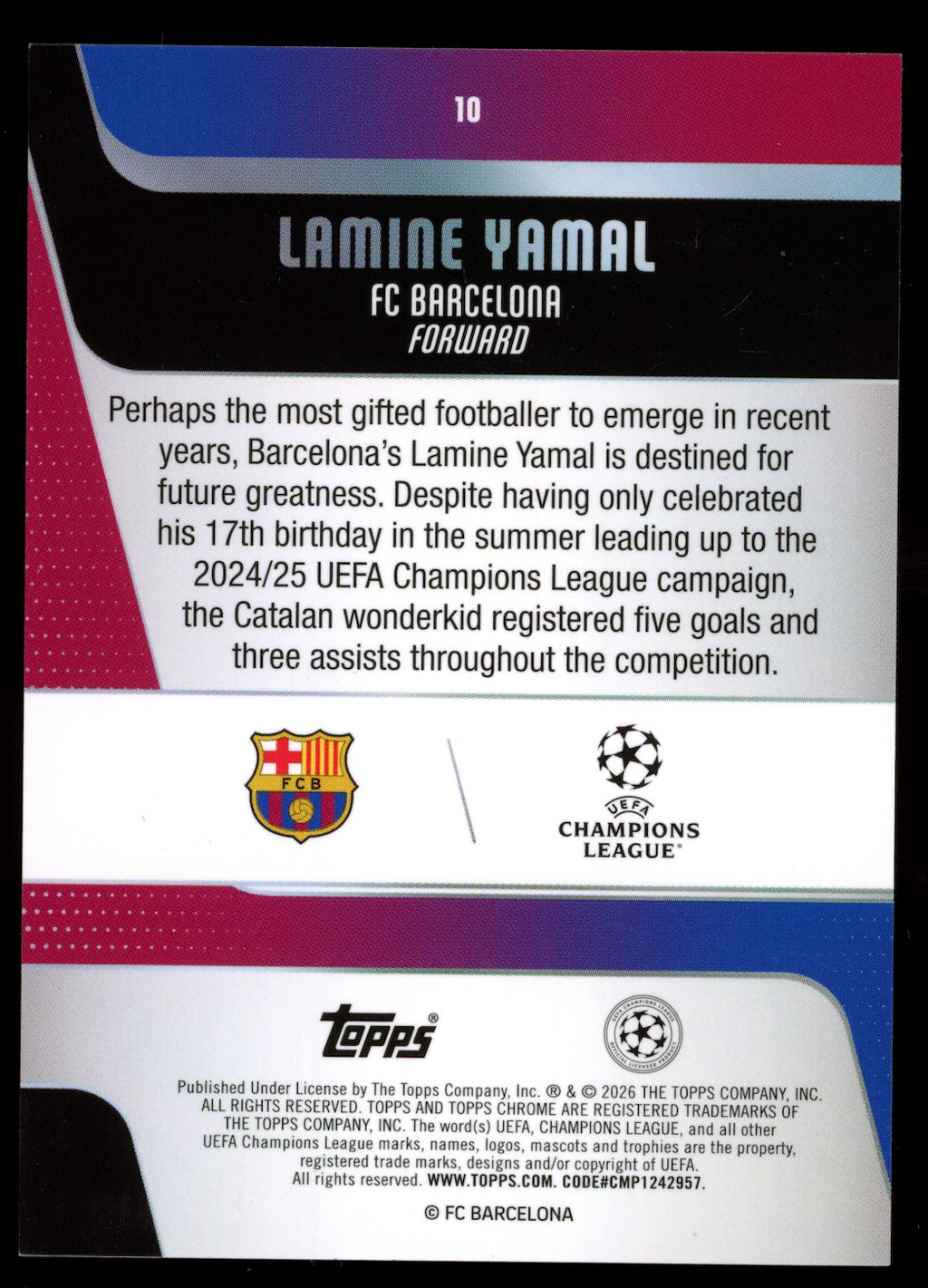 LAMINE YAMAL 2026 Topps Chrome UEFA Club Aqua Mini Diamond /199 #10 FC Barcelona